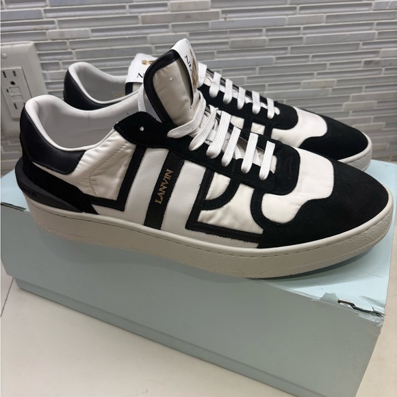 LANVIN Black White Clay Perforated Panel Leather Sneakers Shoes Size 11 / 44 EU - Picture 1 of 10